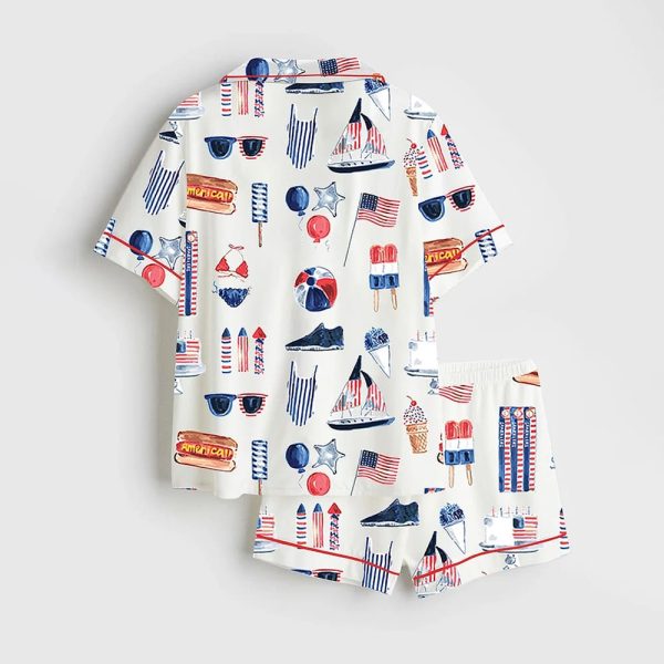Watercolor Patriotic 4th Of July Satin Pajama Set 2