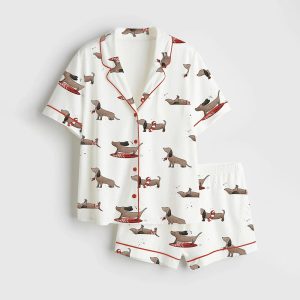 Dachshund Cute Dog Summer Print Satin Pajama Set