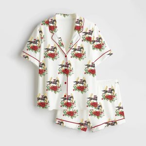 Kentucky Derby Red Roses Horse Race Western Satin Pajama Set