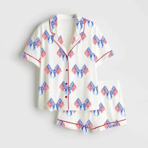 Coquette USA 4th Of July America Girly Print Satin Pajama Set