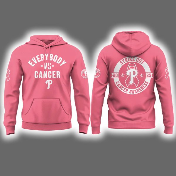 2025 Phillies Everybody vs Cancer Awareness Day Hoodie Joggers Cap