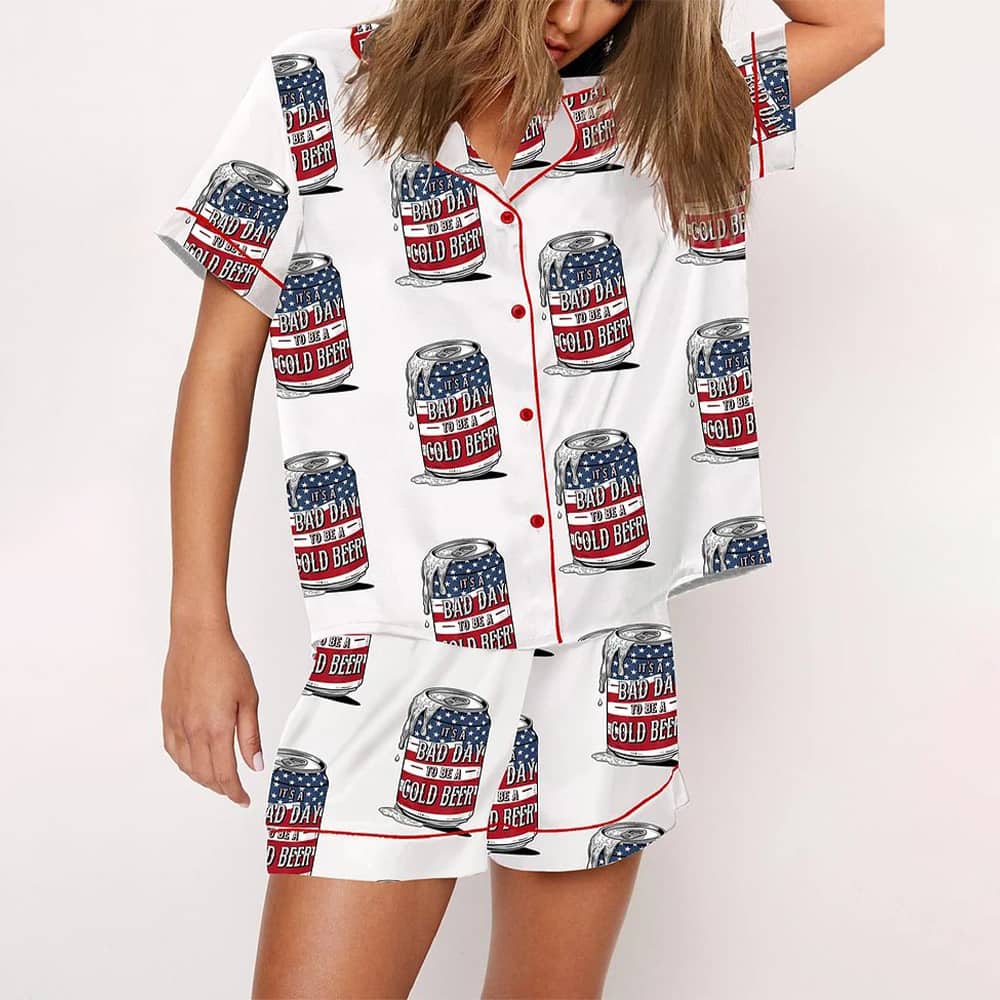 4th Of July It's A Bad Day To Be A Cold Beer Satin Pajama Set 4th Of July It's A Bad Day To Be A Cold Beer Satin Pajama Set