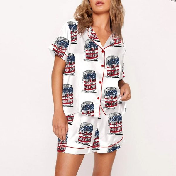 4th Of July Its A Bad Day To Be A Cold Beer Satin Pajama Set 2