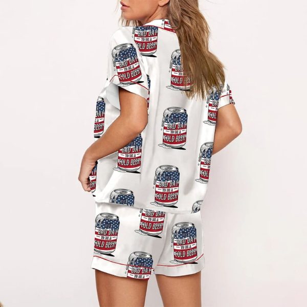 4th Of July Its A Bad Day To Be A Cold Beer Satin Pajama Set 3