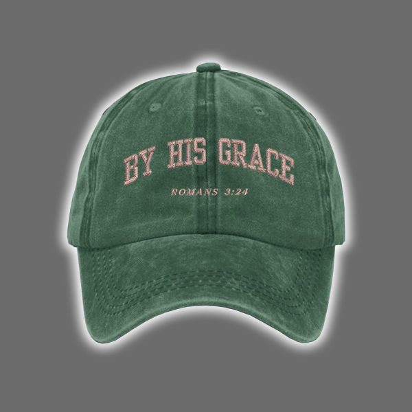 By His Grace Romans 3 24 Embroidered Hat 3