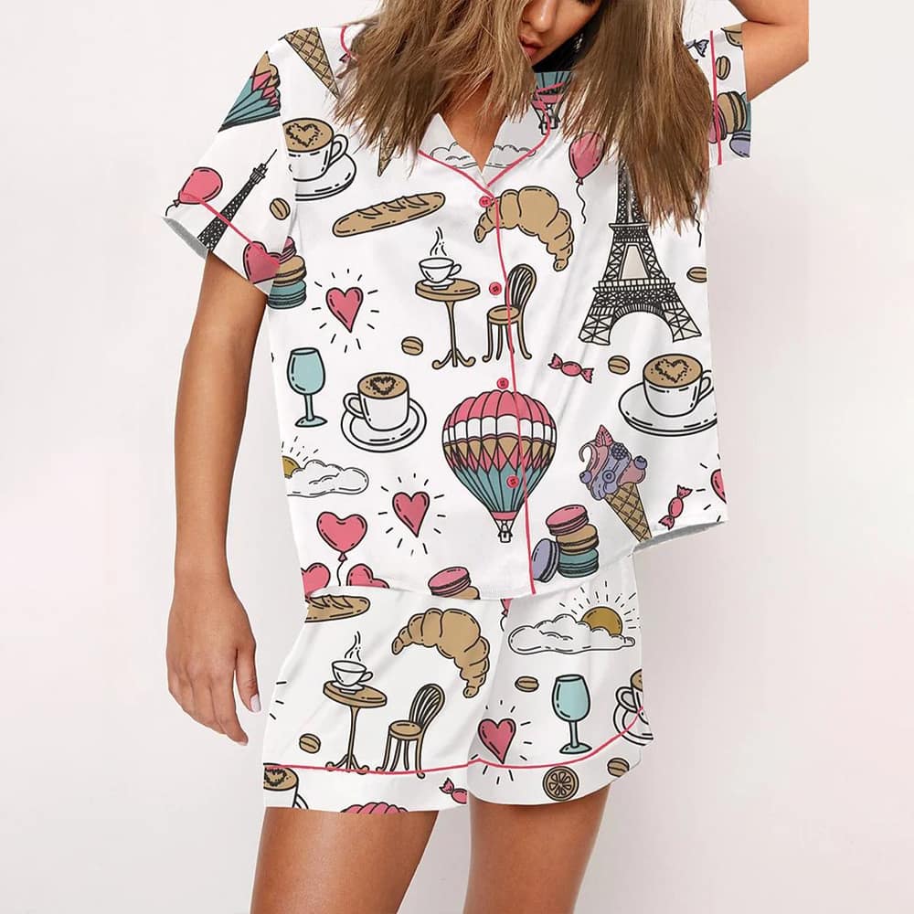 Chic Paris Vintage Style Paris France Travel Print Satin Pajama Set Chic Paris Vintage Style Paris France Travel Print Satin Pajama Set