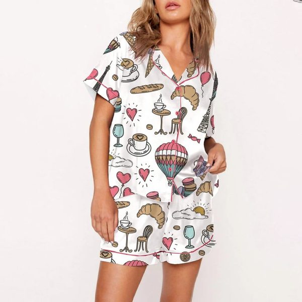Chic Paris Vintage Style Paris France Travel Print Satin Pajama Set 2