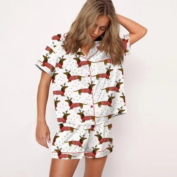 Christmas Sweater Dachshund Satin Pajama Set