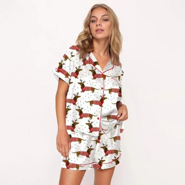 Christmas Sweater Dachshund Satin Pajama Set 3