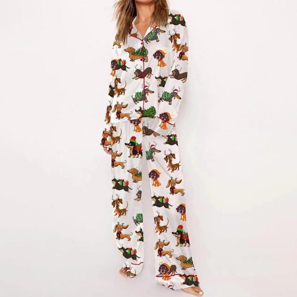 Dachshund Christmas Wiener Dog Satin Pajama Set 2