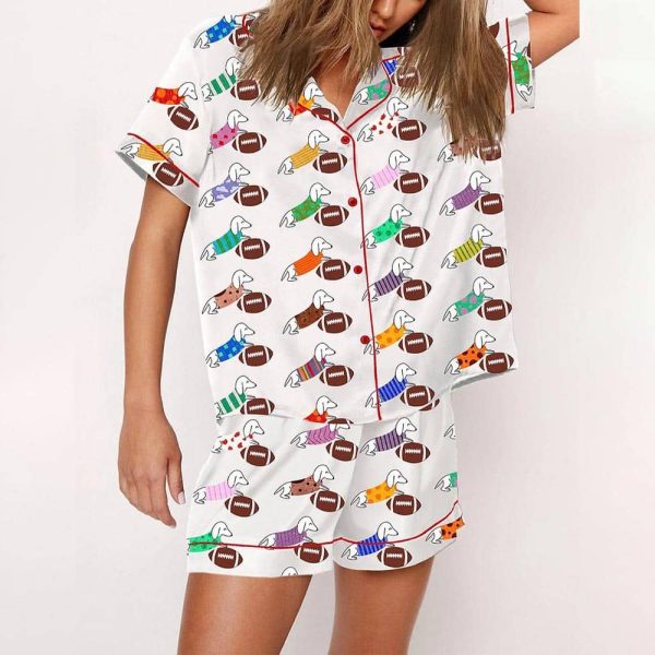 Dachshund Cute Dog Football Satin Pajama Set