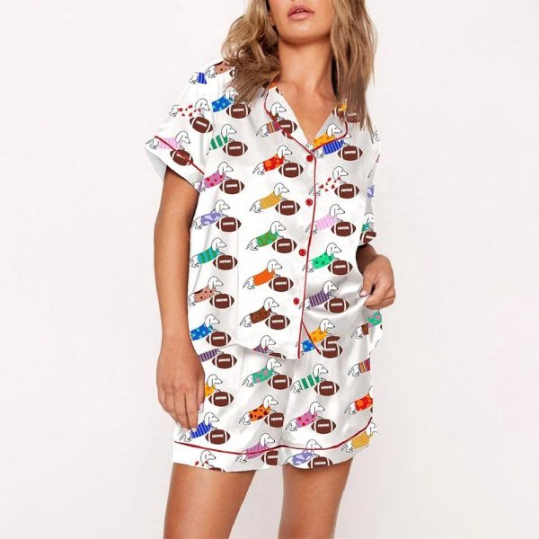 Dachshund Cute Dog Football Satin Pajama Set 2