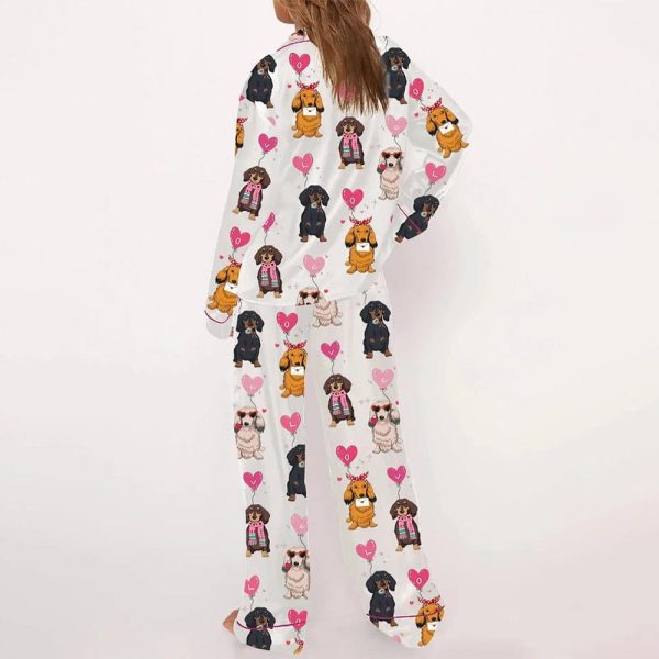 Dachshund Cute Dog Valentines Day Satin Pajama Set 3