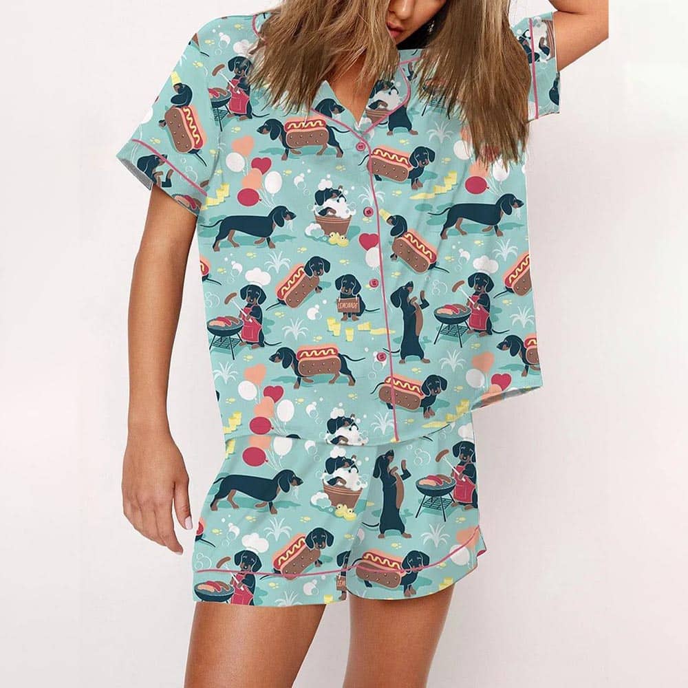 Dachshund Hot Dogs Satin Pajama Set Dachshund Hot Dogs Satin Pajama Set