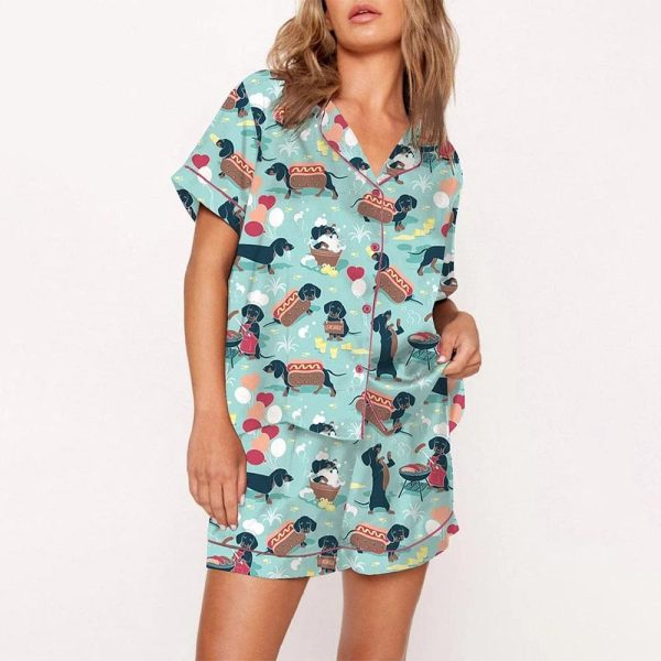 Dachshund Hot Dogs Satin Pajama Set 2