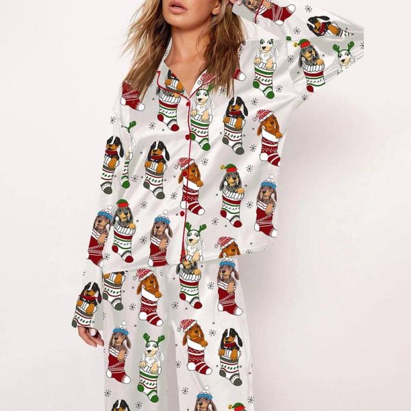 Dachshund Stockings Christmas Satin Pajama Set