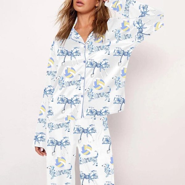 Dachshund Volleyball Cat Health Bow Art Print Satin Pajama Set