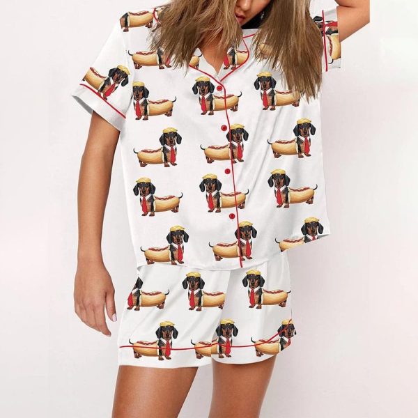 Donald Trump Dachshund Hot Dog Satin Pajama Set