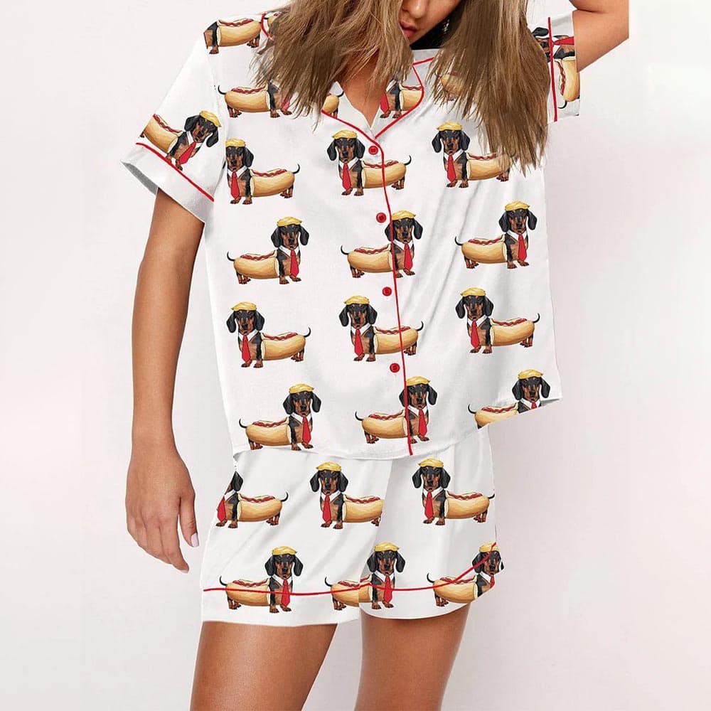 Donald Trump Dachshund Hot Dog Satin Pajama Set Donald Trump Dachshund Hot Dog Satin Pajama Set