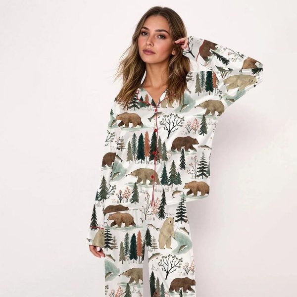 Fishing Bear Woodland Satin Pajama Set
