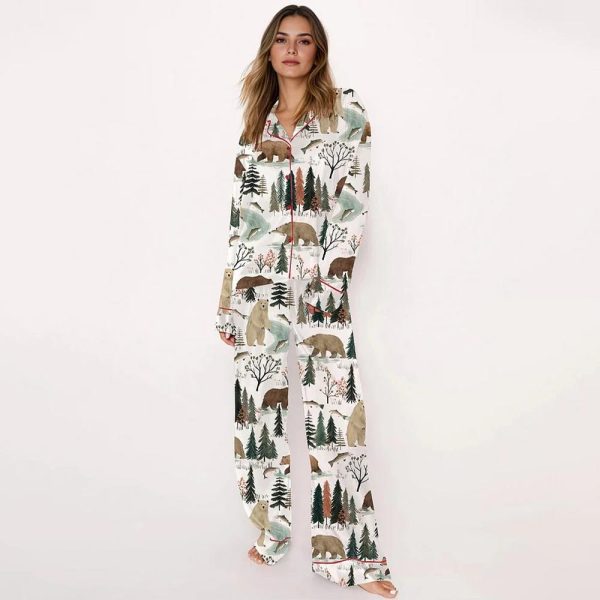 Fishing Bear Woodland Satin Pajama Set 2