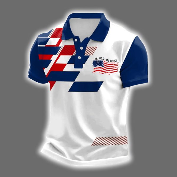 Independence Day Faith In God We Trust Printed Casual Polo Shirt