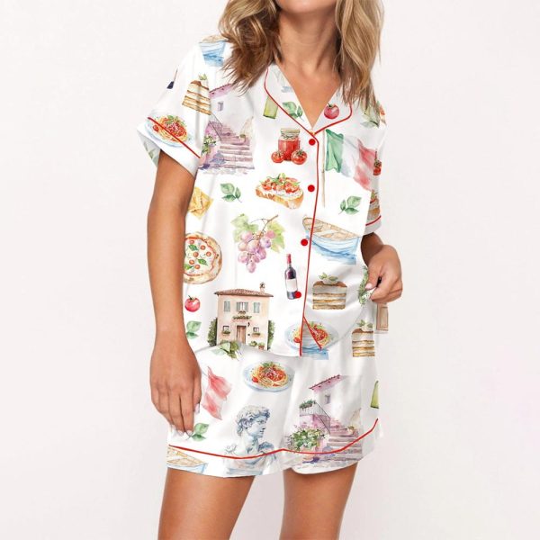 Italy Watercolour Travel Silky Satin Pajama Set 3