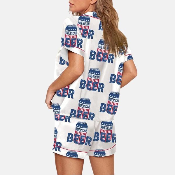 Its A Bad Day To Be A Cold Beer 4th Of July Patriotic Drinking Satin Pajama Set 2