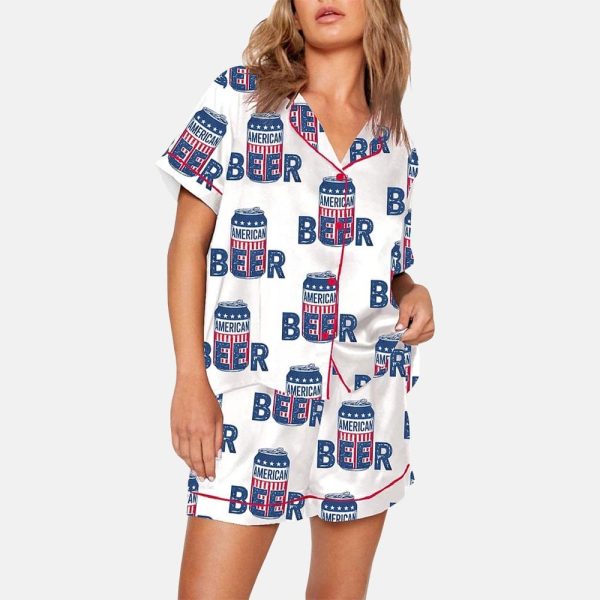 Its A Bad Day To Be A Cold Beer 4th Of July Patriotic Drinking Satin Pajama Set 3