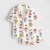 Just A Silly Goose Summer Cute Retro Goose Print Satin Pajama Set