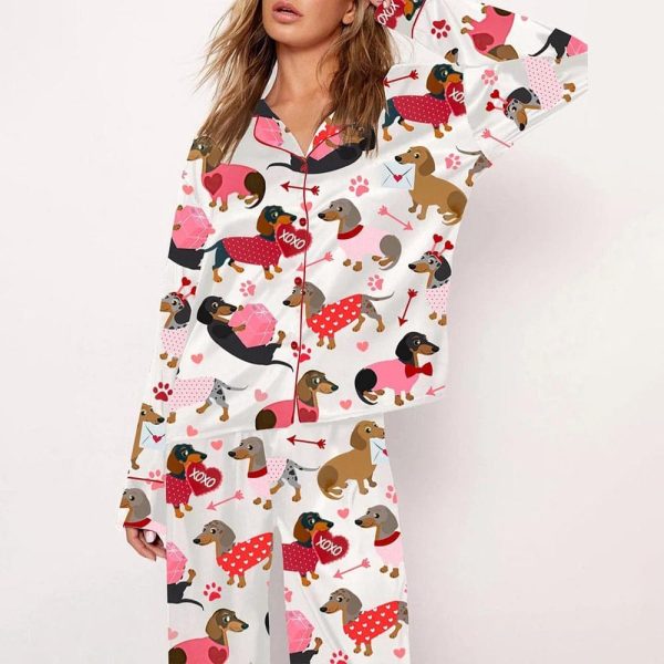 Love Dachshund Valentine's Day Satin Pajama Set