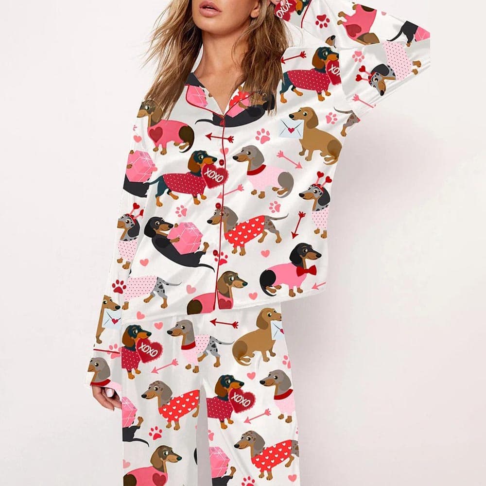 Love Dachshund Valentine's Day Satin Pajama Set Love Dachshund Valentine's Day Satin Pajama Set