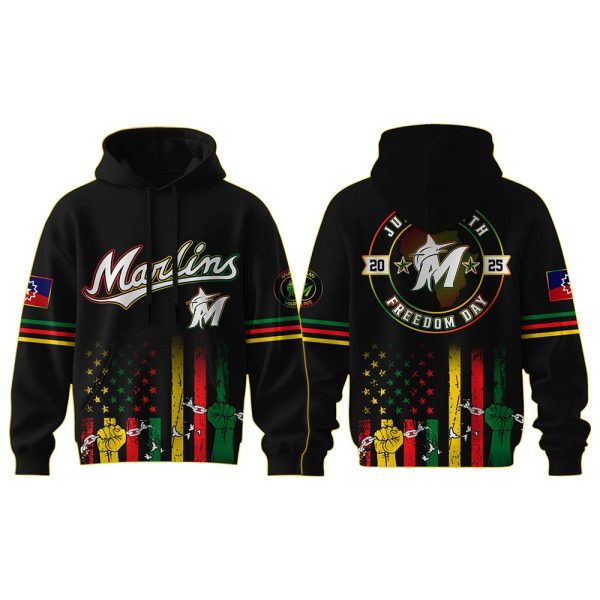 Marlins 2025 Juneteenth Freedom Day Hoodie Joggers Cap