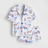 Patriotic Dog Art America Red White And Blue Summer Print Satin Pajama Set