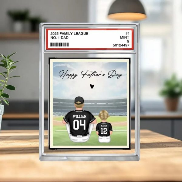 Personalized Baseball No. 1 Dad Grandpa Man & Kids Happy Father's Day Acrylic Block Plaque