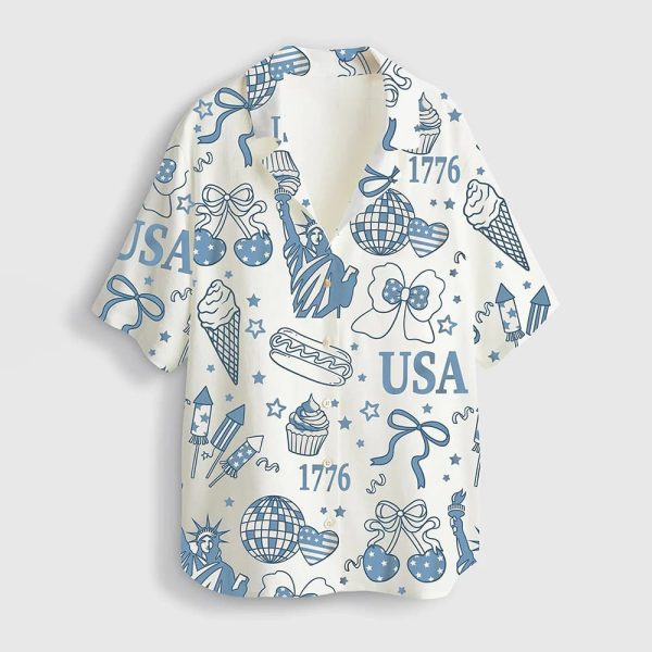 Retro America Coquette Preppy 4th Of July Girly Memorial Day Vintage USA Hawaiian Shirt