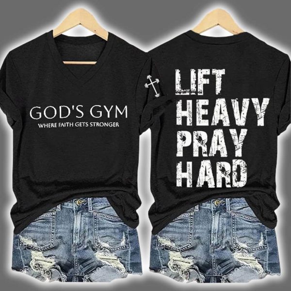 Retro God's Gym Where Faith Gets Stronger Lift Heavy Pray Shirt