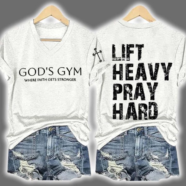 Retro Gods Gym Where Faith Gets Stronger Lift Heavy Pray Shirt 2