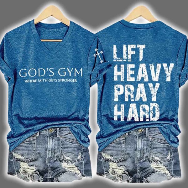 Retro Gods Gym Where Faith Gets Stronger Lift Heavy Pray Shirt 3