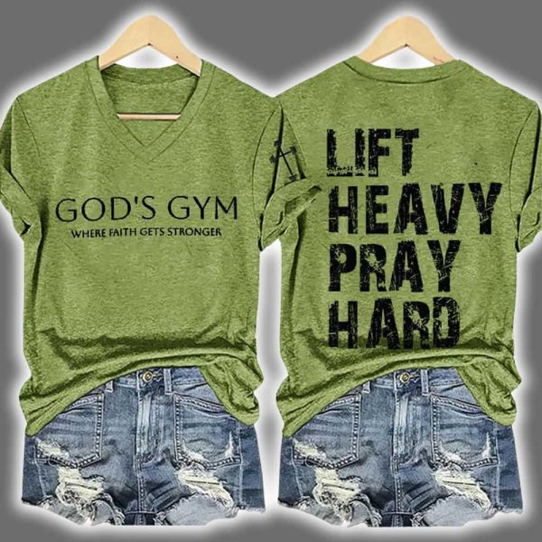 Retro Gods Gym Where Faith Gets Stronger Lift Heavy Pray Shirt 4