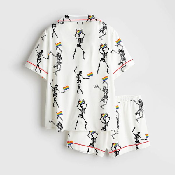 Skeleton Pride Rainbow LGBTQ Funny Gay Pride Print Satin Pajama Set 2