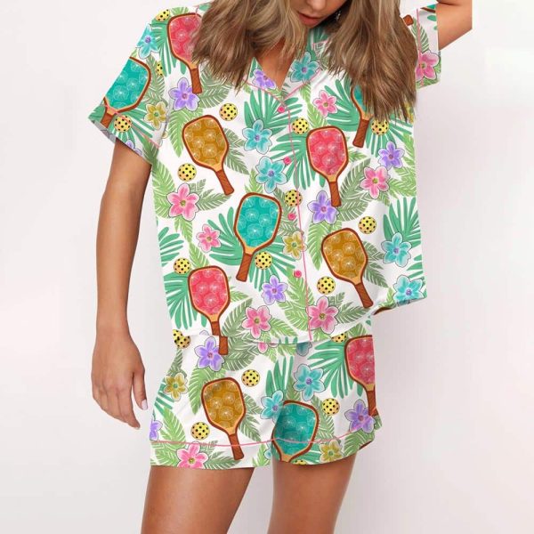 Tropical Pickleball Silky Satin Pajama Set