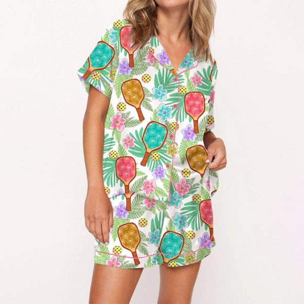 Tropical Pickleball Silky Satin Pajama Set 3