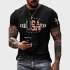 USA Jesus Saves Printed Round Neck Vintage T-Shirt