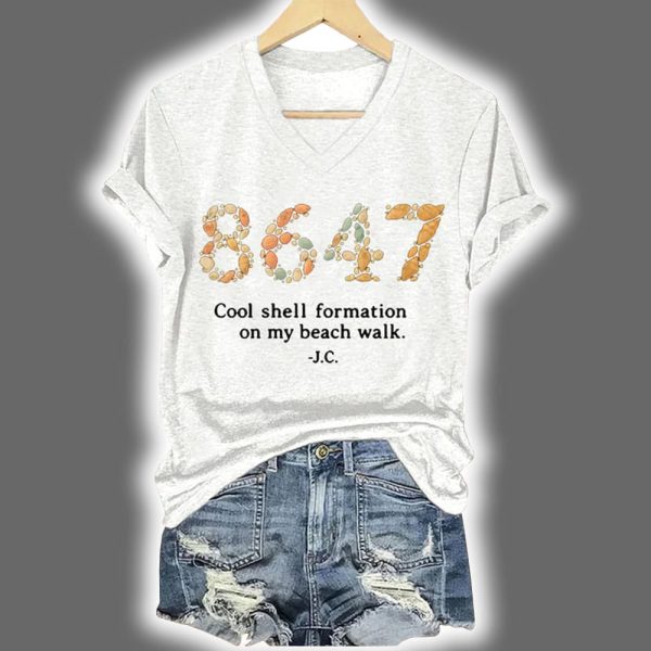V Neck Retro 8647 Cool Shell Formation On My Beach Walk Print Shirt 3