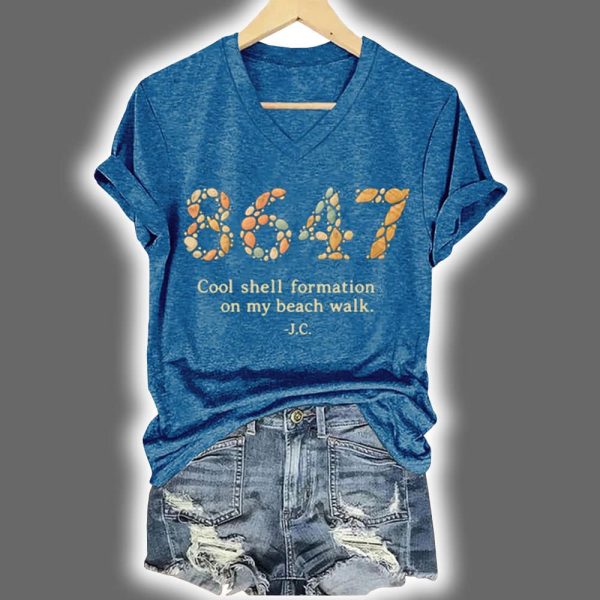 V Neck Retro 8647 Cool Shell Formation On My Beach Walk Print Shirt 4