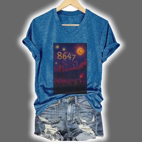 V-Neck Retro 8647 Starry Night Print Shirt