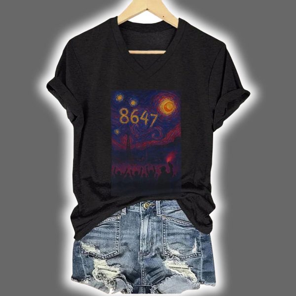 V Neck Retro 8647 Starry Night Print Shirt 2