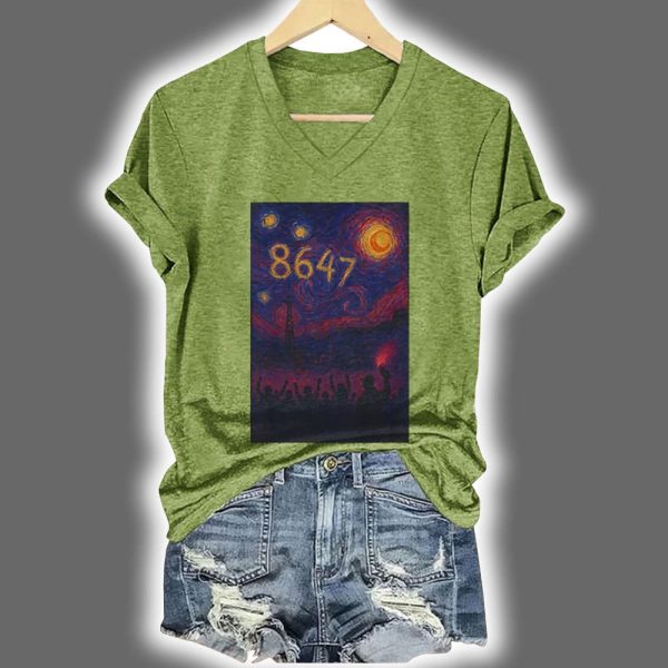 V Neck Retro 8647 Starry Night Print Shirt 4