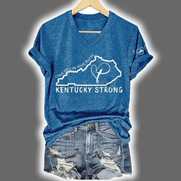 V Neck Retro Come Hell Or High Water Kentucky Strong Faith Cross Print T Shirt 4